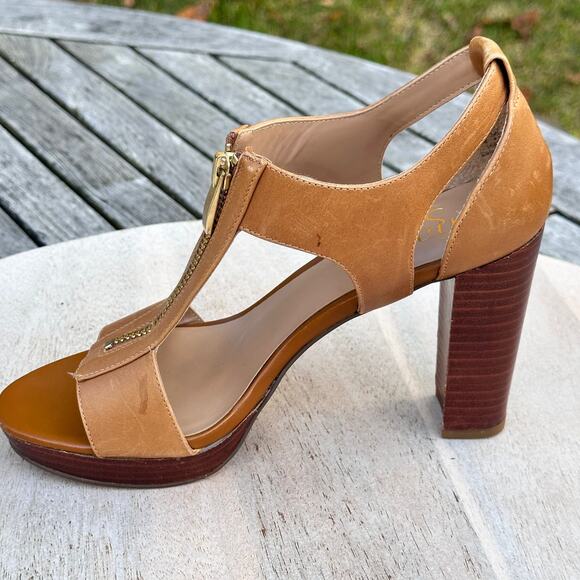 Franco Sarto Women’s Myriad Tan Leather Zip Platform Heels Size 6.5 M Sandals - Picture 8 of 12